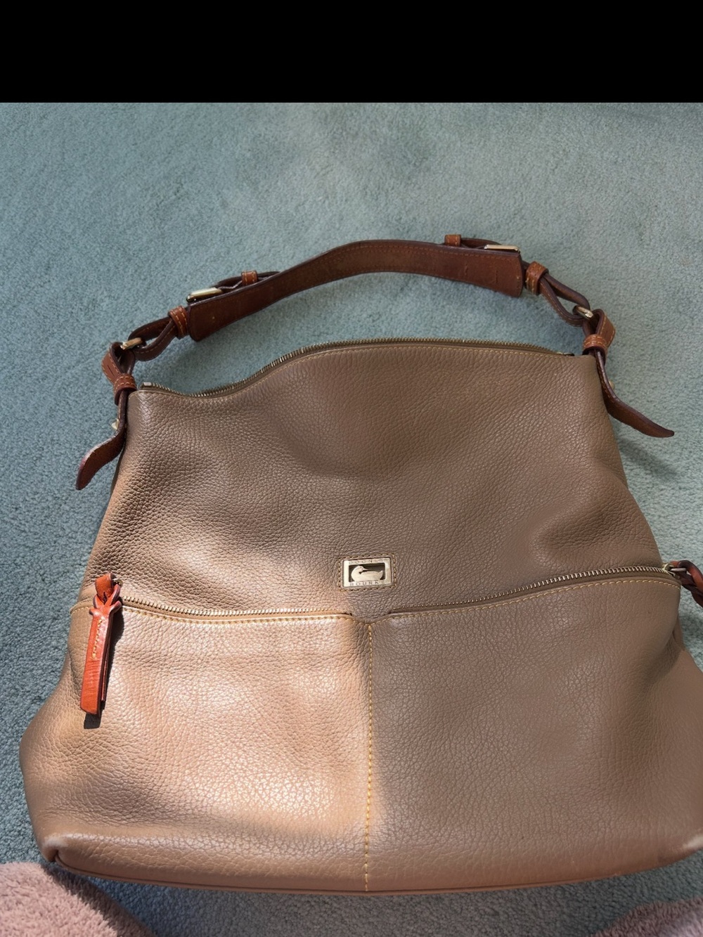Dooney & Bourke Dillen Taupe/Brown Pebbled Leather Shoulder Bag